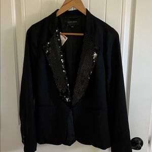 Black Sequin-Trimmed Women's Blazer